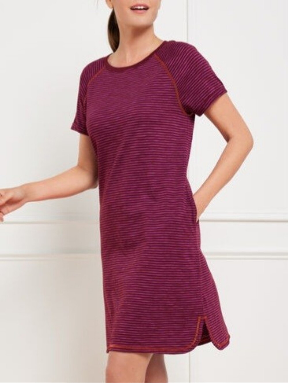 Cotton Modal Raglan T-Shirt Dress Size XL Dusk Stripe
